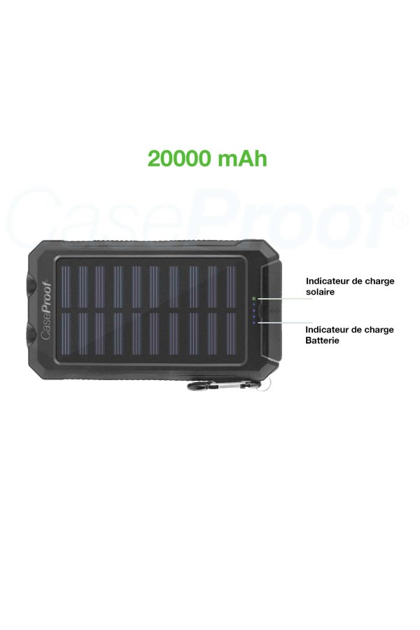 Batterie Solaire Externe 20 000 mAh - Etanche & Anti-Choc