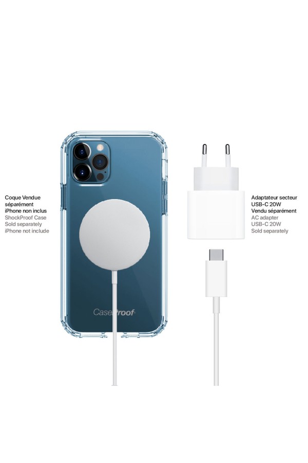 Chargeur 20W Charge Rapide Avec Câble Usb-c Vers Lightning + Câble Recharge  Sans Fil Compatible MagSafe Magnétique Pour iPhone 12 / 13 / 14 / Mini /  Pro / Max