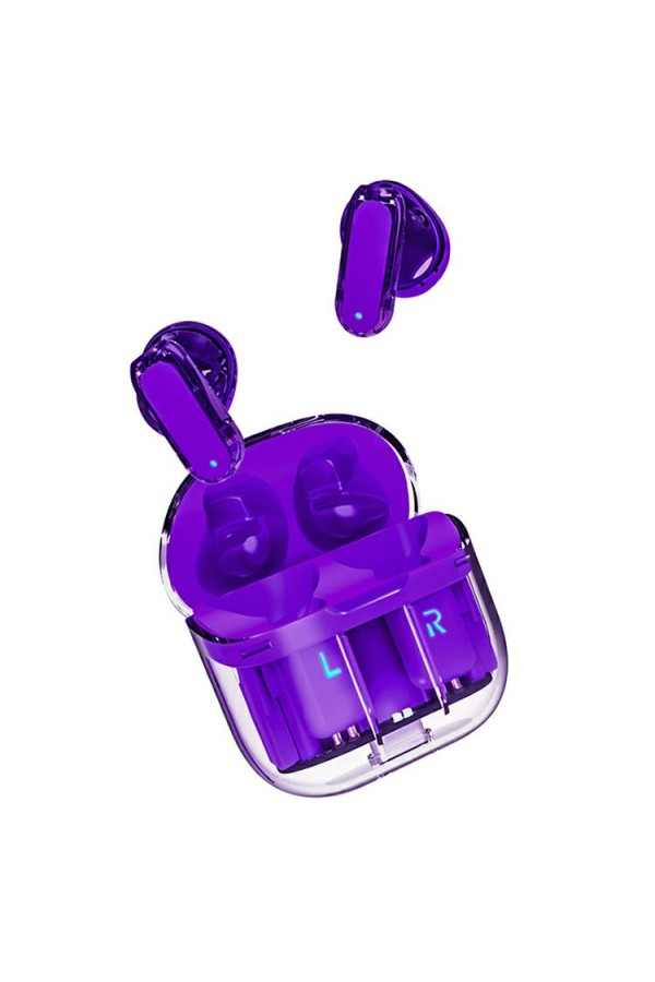 Transparent Purple Wireless TWS Bluetooth 5.3 Earphones | Battery