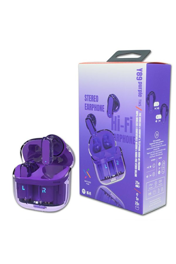 TWS Wireless Earphones with Bluetooth 5.3 Color Purple Transparent