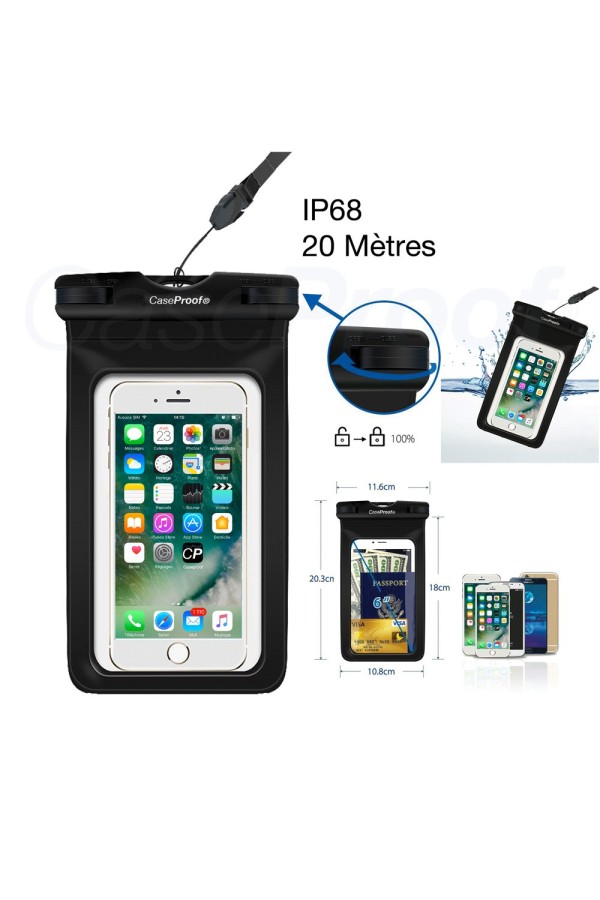 Pochette étanche 20 m Noire pour Smartphone - Tactile et audio